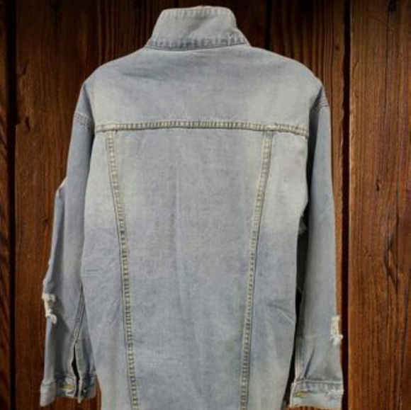 JudyBridal Oversize Denim Jacket for Women Ripped Jean Jacket Boyfriend Long - Picture 3 of 4
